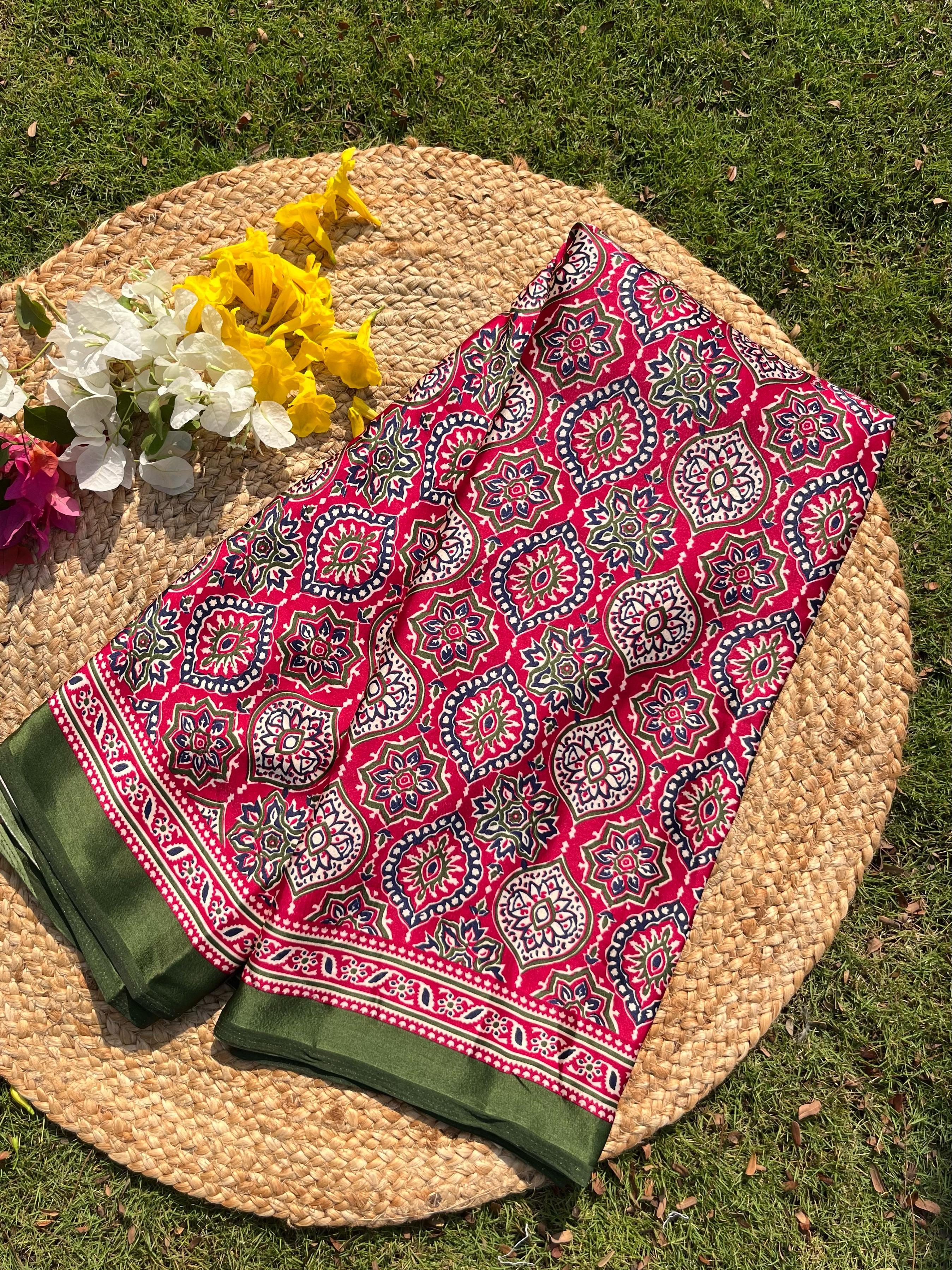 Varnika Rani Modal Silk Ajrakh Natural Print saree