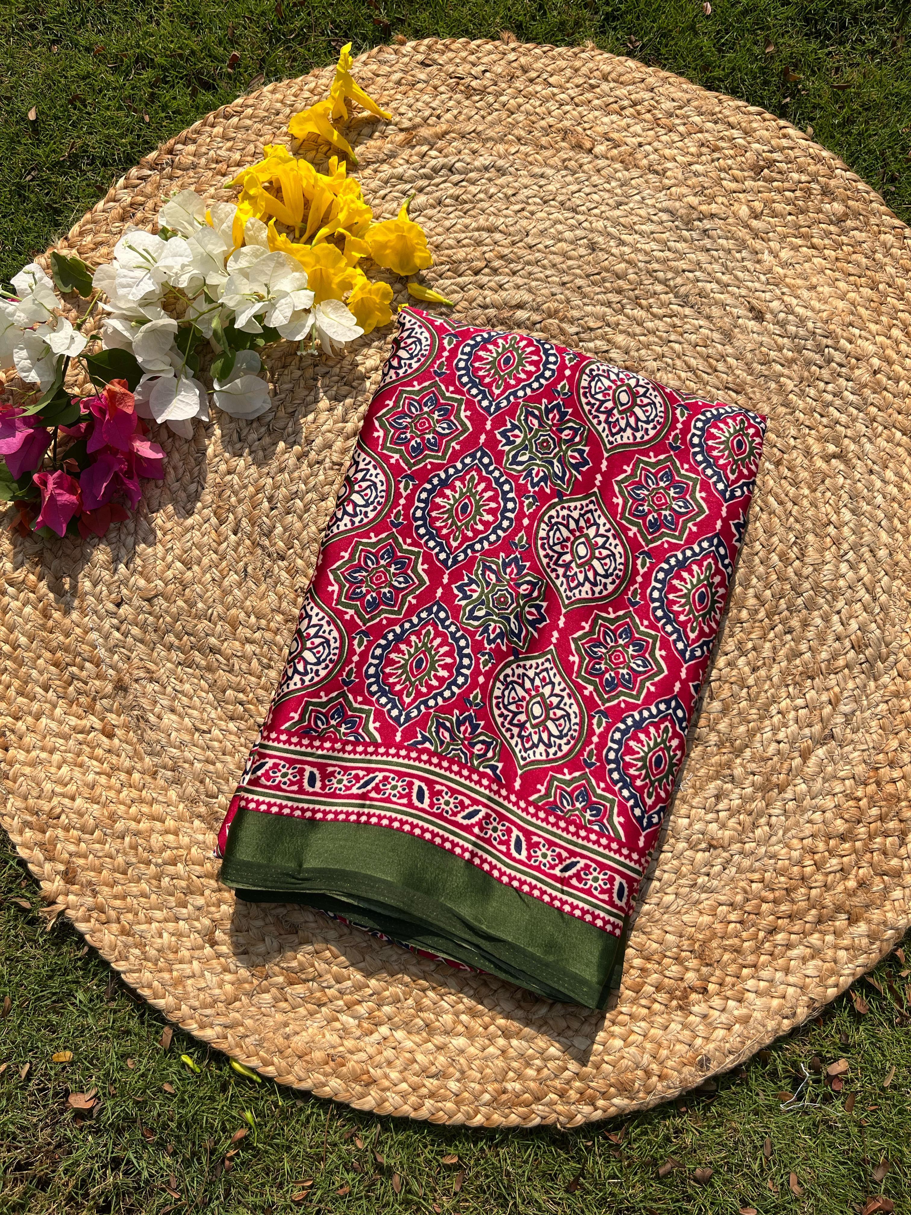 Varnika Rani Modal Silk Ajrakh Natural Print saree