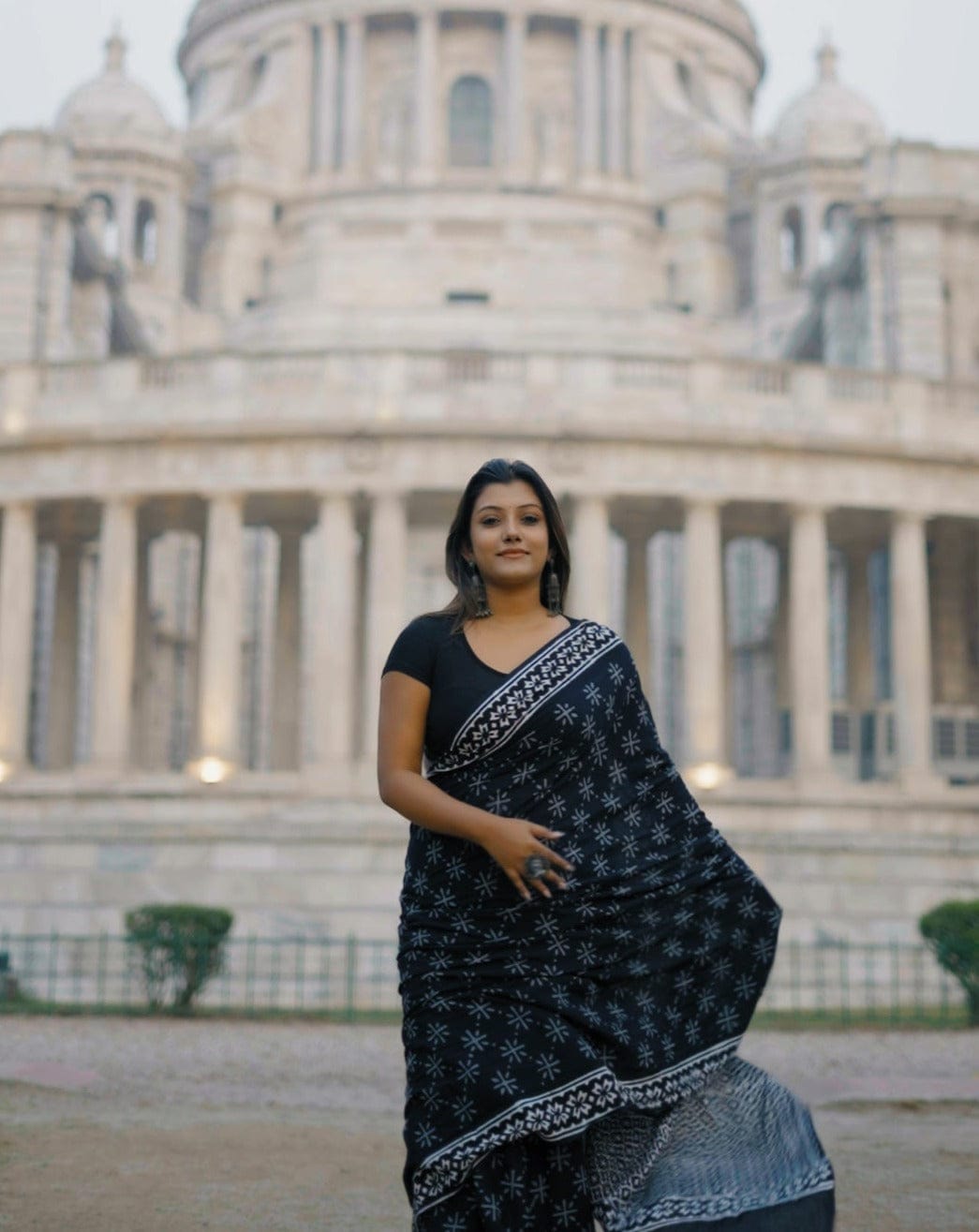 Petaline One Minute Ready To Wear Black Pure Soft Linen Silk Saree