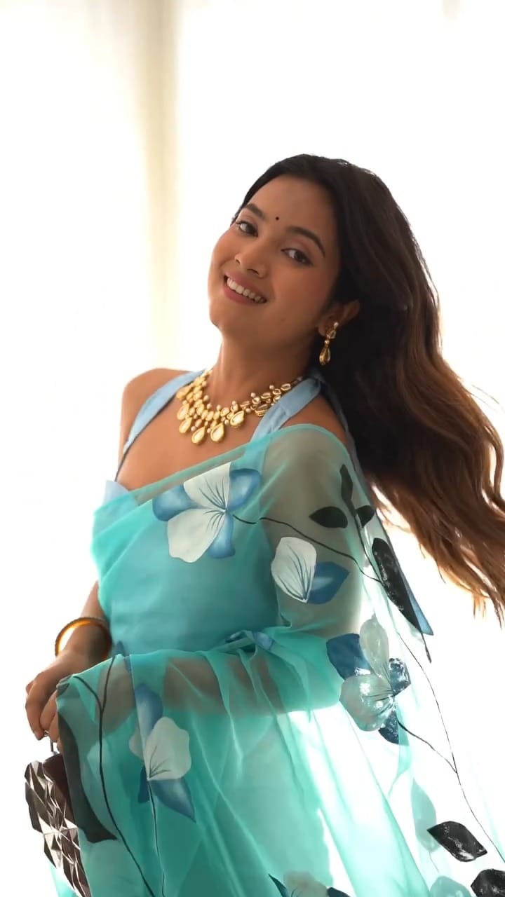 Rich One Minute Ready To Wear Sky Blue Organza Silk Saree