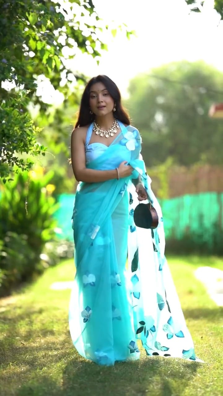 Rich One Minute Ready To Wear Sky Blue Organza Silk Saree