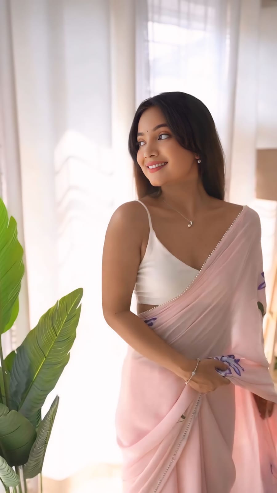 Mesmeric One Minute Ready To Wear Pink Georgette Saree