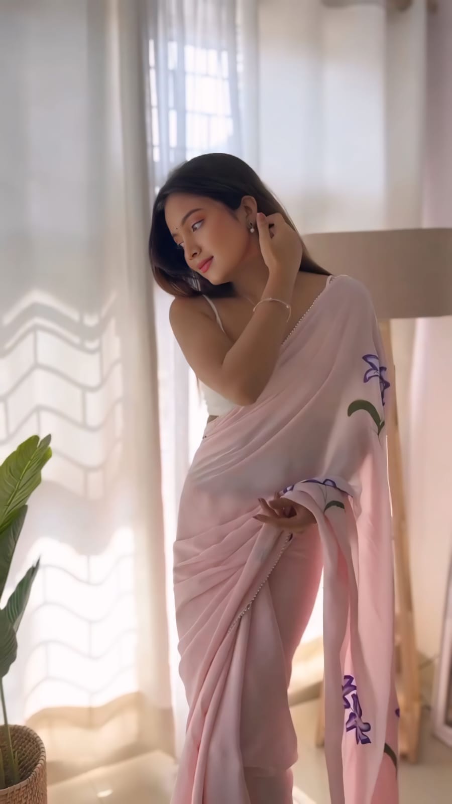 Mesmeric One Minute Ready To Wear Pink Georgette Saree
