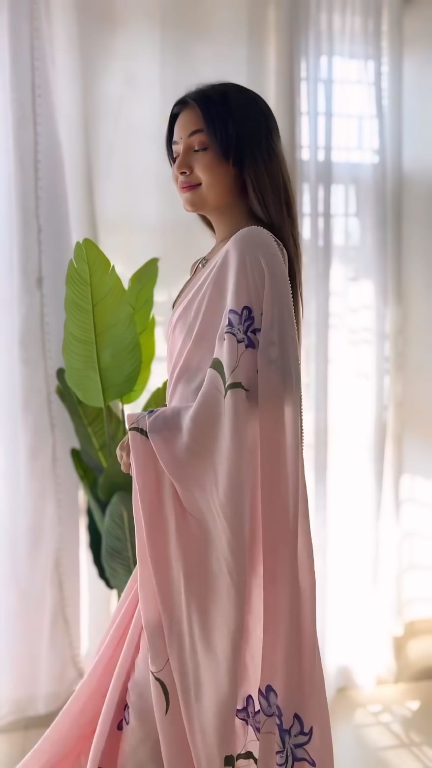 Mesmeric One Minute Ready To Wear Pink Georgette Saree