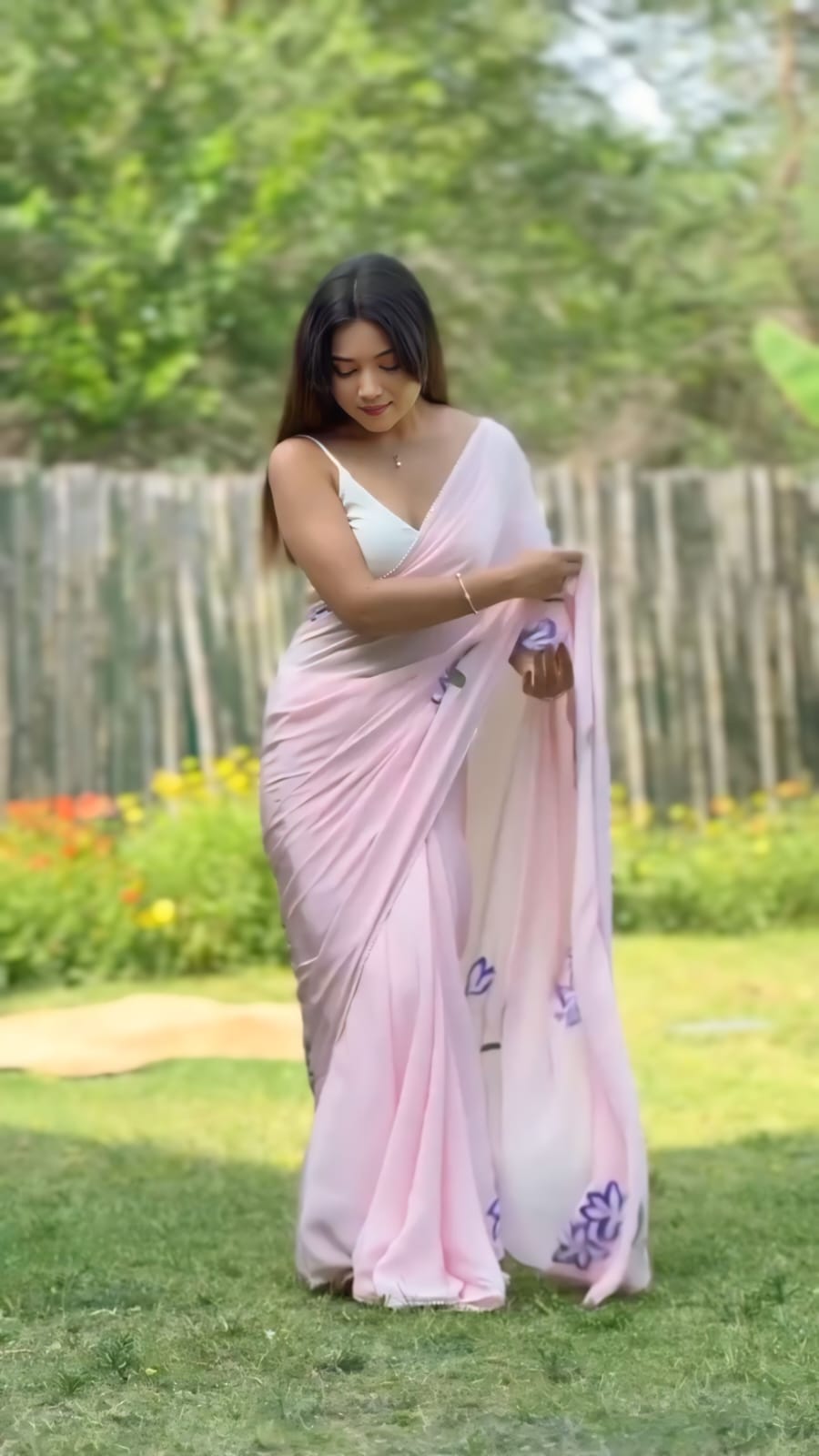 Mesmeric One Minute Ready To Wear Pink Georgette Saree