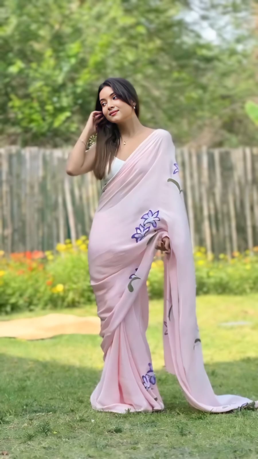 Mesmeric One Minute Ready To Wear Pink Georgette Saree