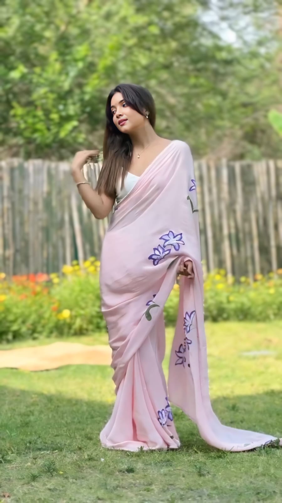 Mesmeric One Minute Ready To Wear Pink Georgette Saree