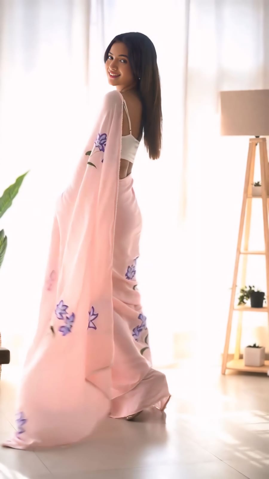 Mesmeric One Minute Ready To Wear Pink Georgette Saree