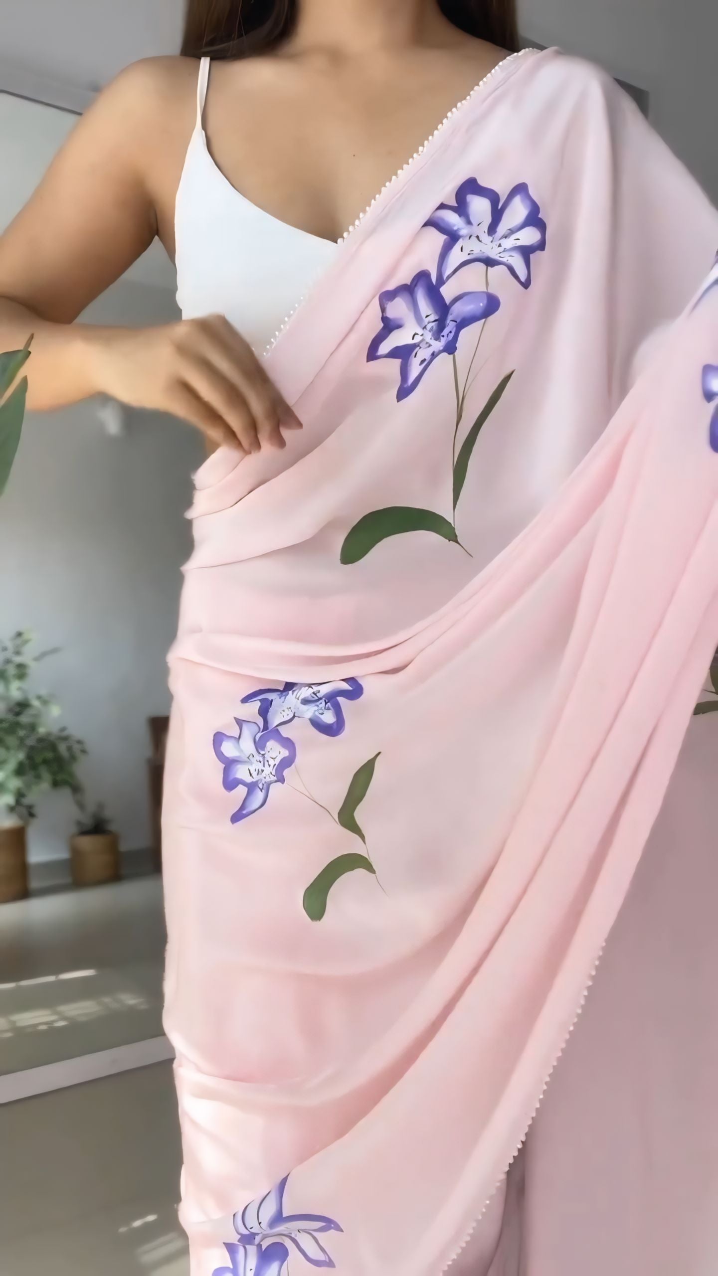 Mesmeric One Minute Ready To Wear Pink Georgette Saree