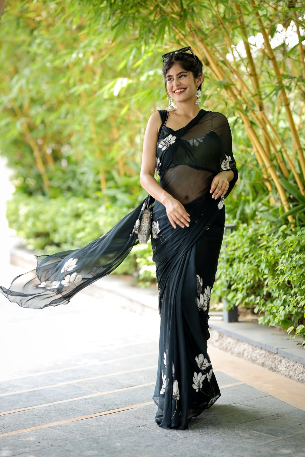 Graceous One Minute Ready To Wear Black Georgette Saree