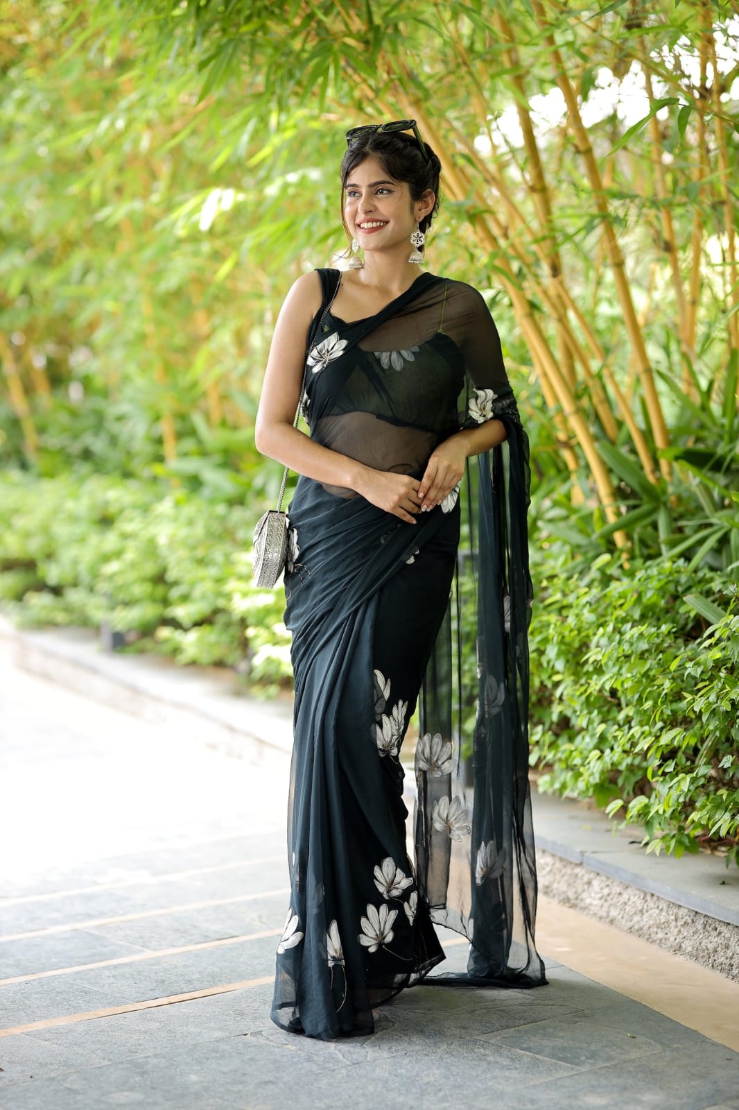 Graceous One Minute Ready To Wear Black Georgette Saree
