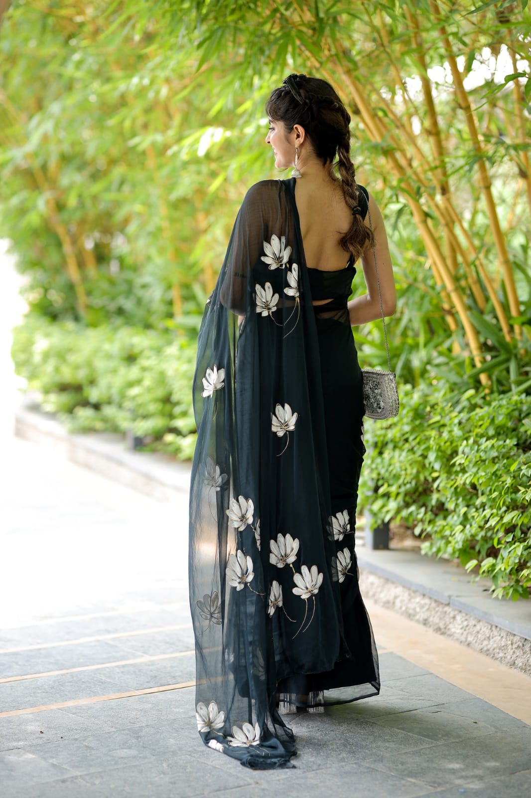 Graceous One Minute Ready To Wear Black Georgette Saree