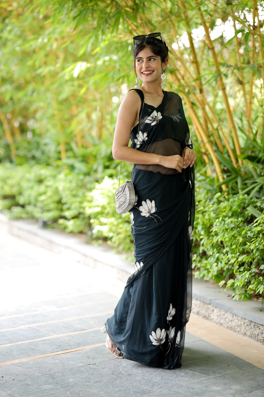 Graceous One Minute Ready To Wear Black Georgette Saree