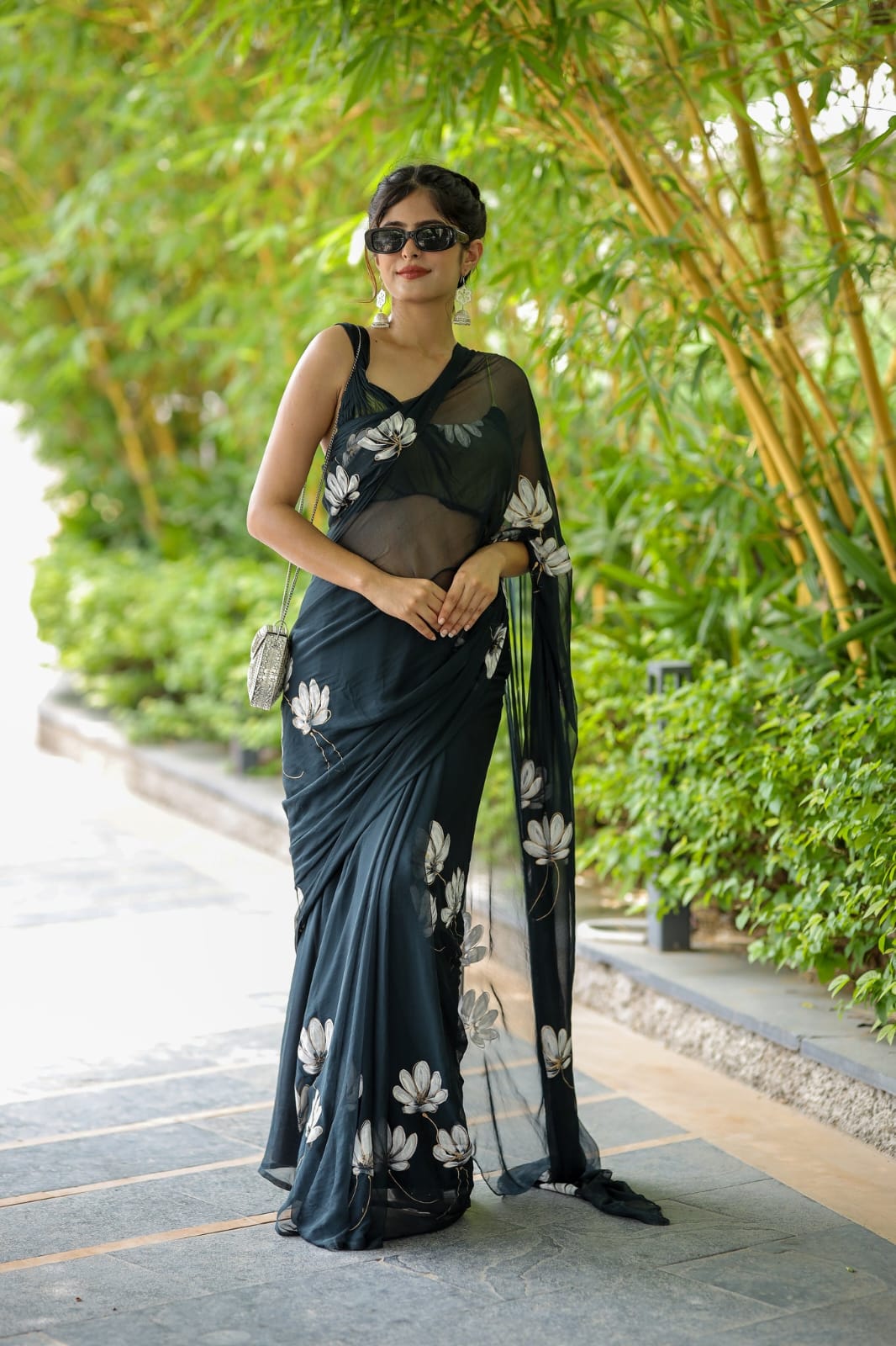 Graceous One Minute Ready To Wear Black Georgette Saree