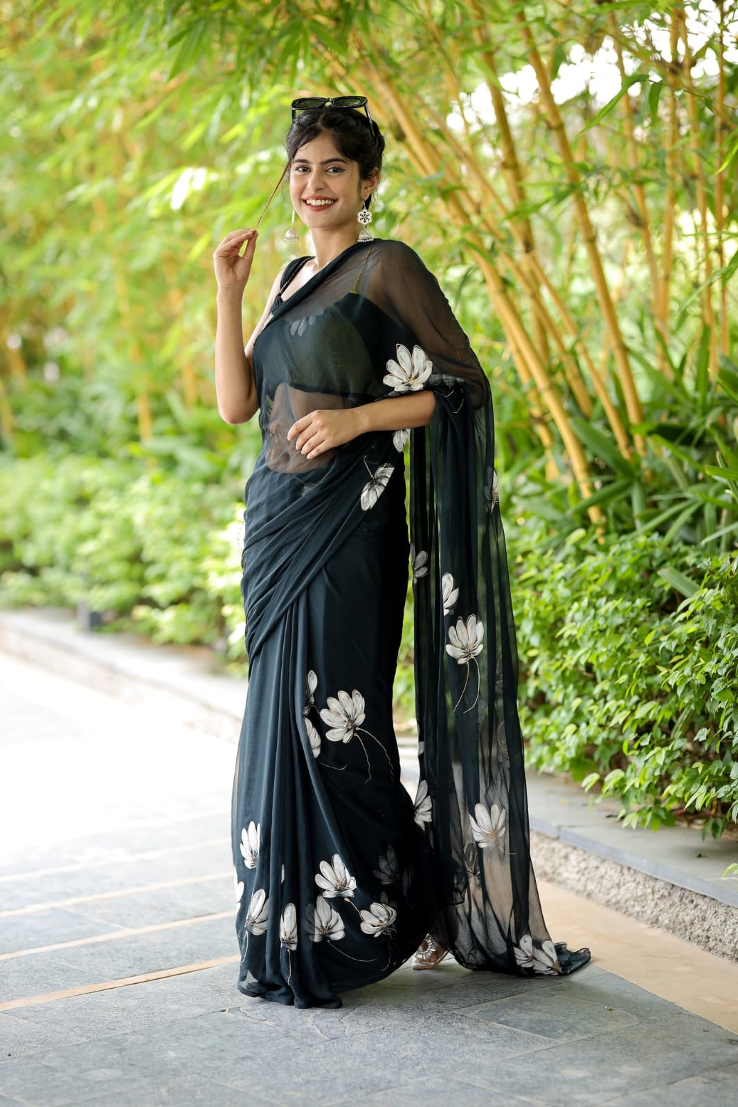 Graceous One Minute Ready To Wear Black Georgette Saree