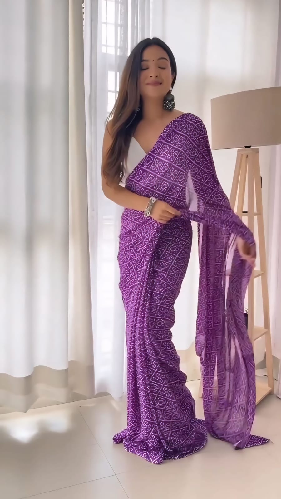 Precious One Minute Ready To Wear Purple Georgette Saree