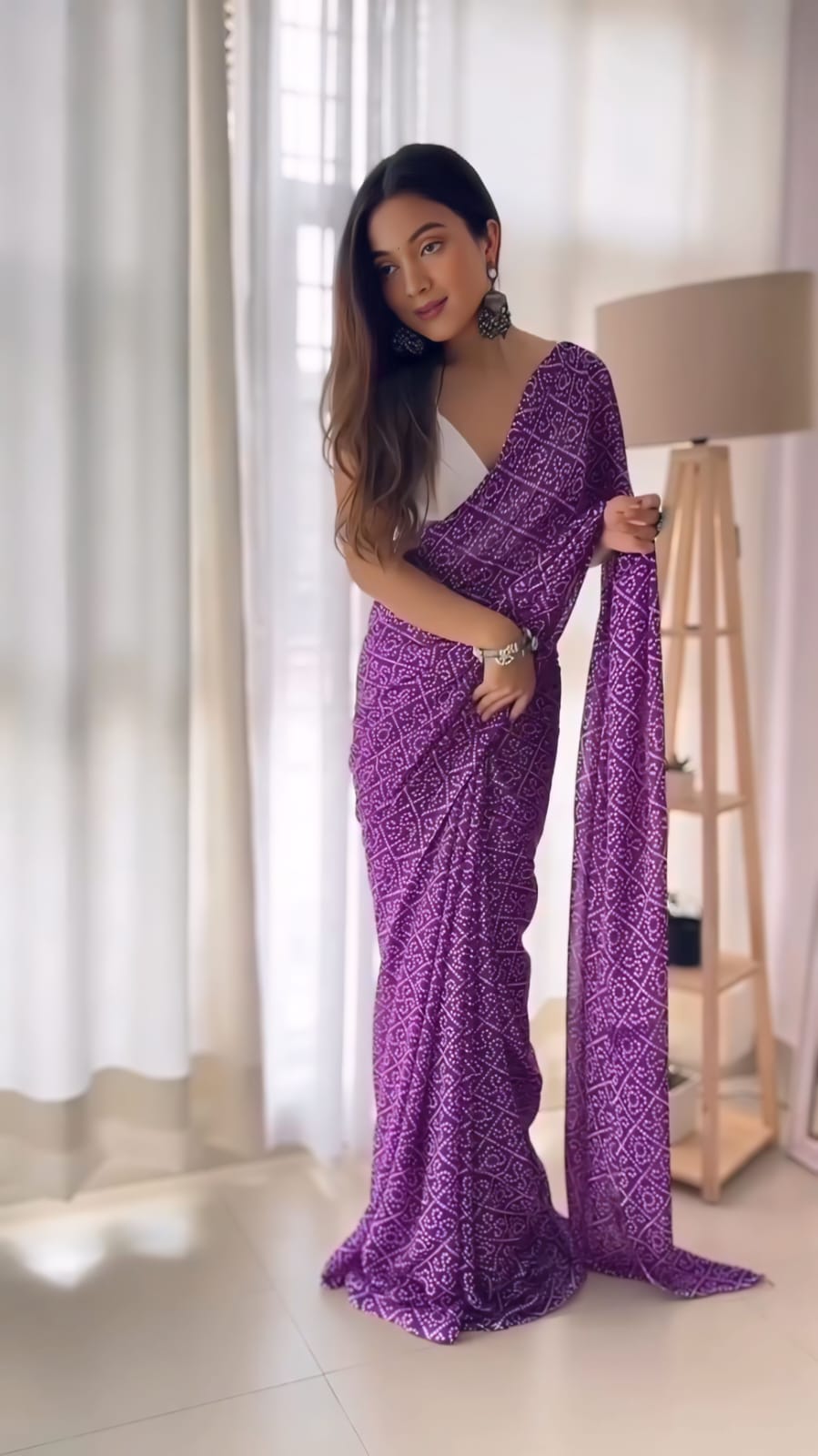 Precious One Minute Ready To Wear Purple Georgette Saree