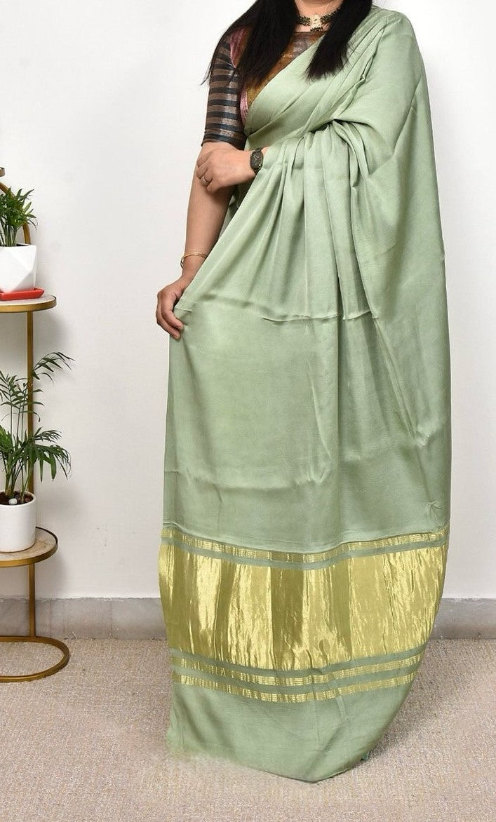 Angelite  Plain Pure Modal Gajji Silk Saree With Zari Pallu Natural dyeing Saree