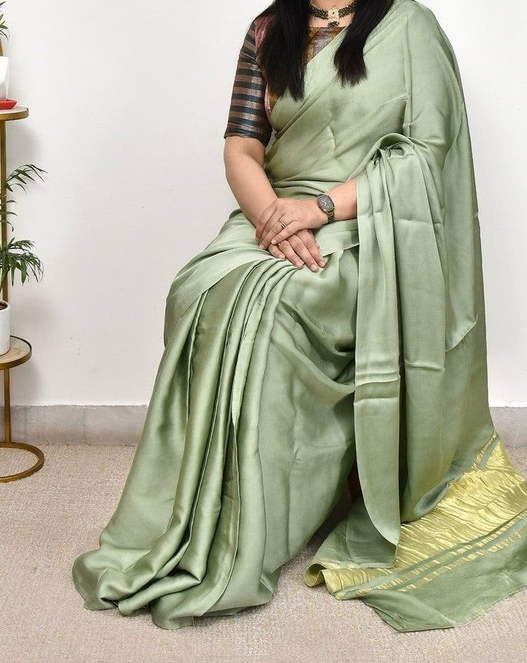 Angelite  Plain Pure Modal Gajji Silk Saree With Zari Pallu Natural dyeing Saree