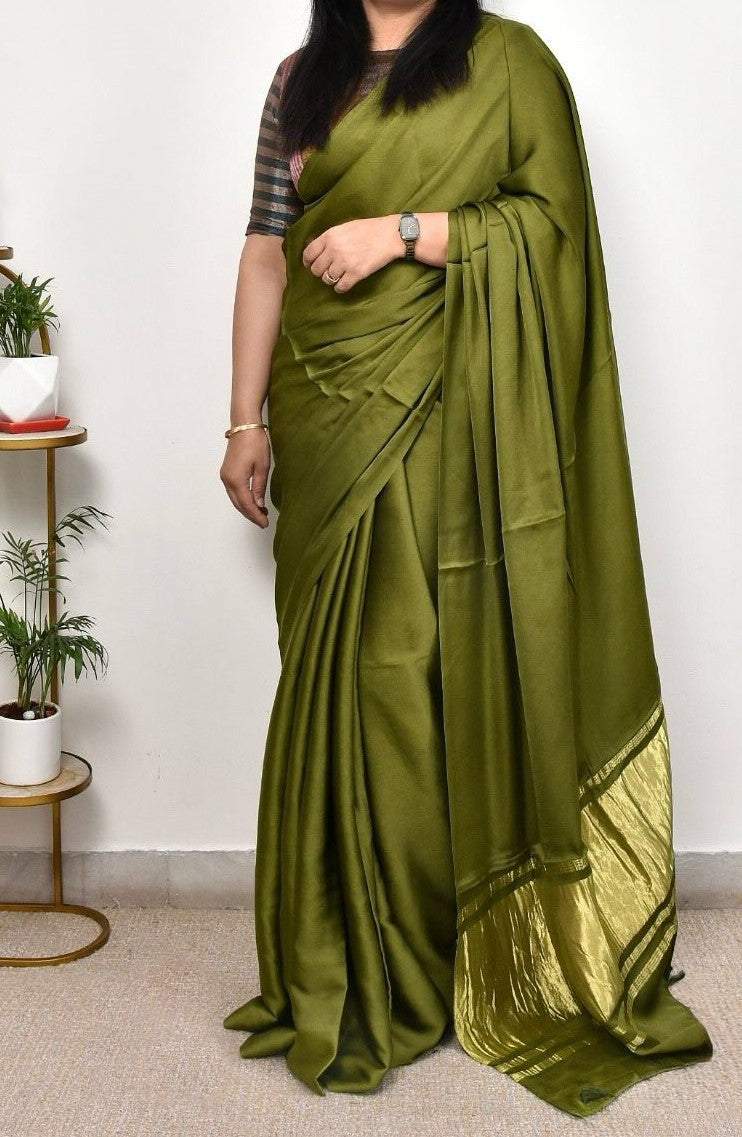 Beautique  Plain Pure Modal Gajji Silk Saree With Zari Pallu Natural dyeing Saree