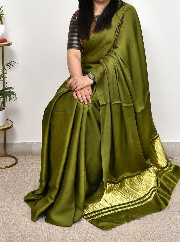 Beautique  Plain Pure Modal Gajji Silk Saree With Zari Pallu Natural dyeing Saree