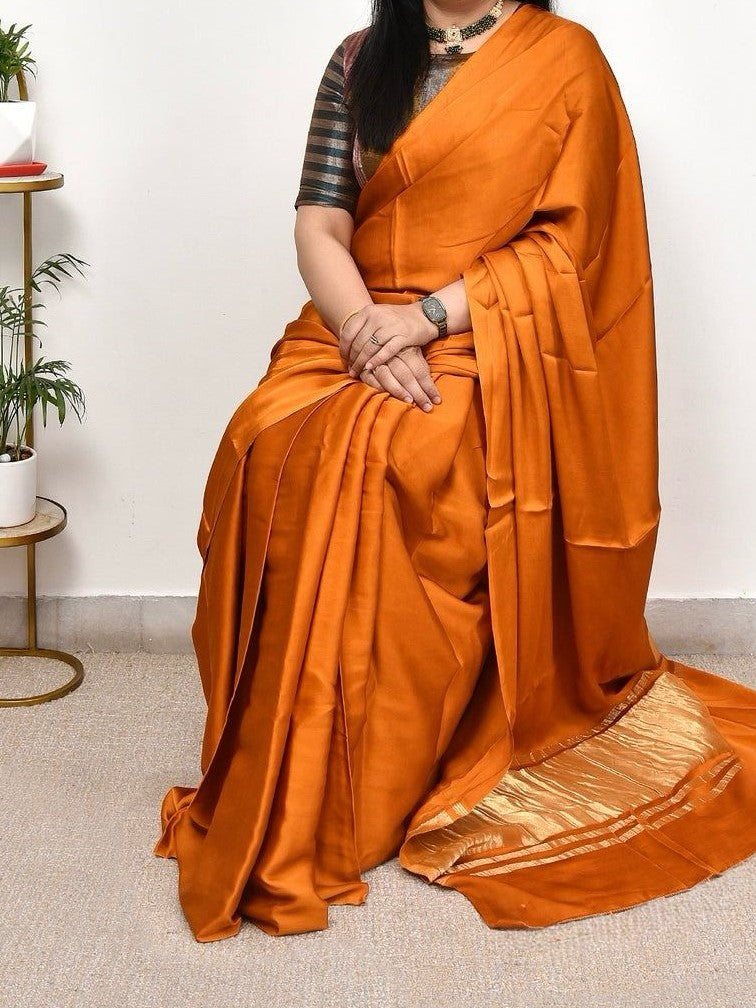 Graceful  Plain Pure Modal Gajji Silk Saree With Zari Pallu Natural dyeing Saree