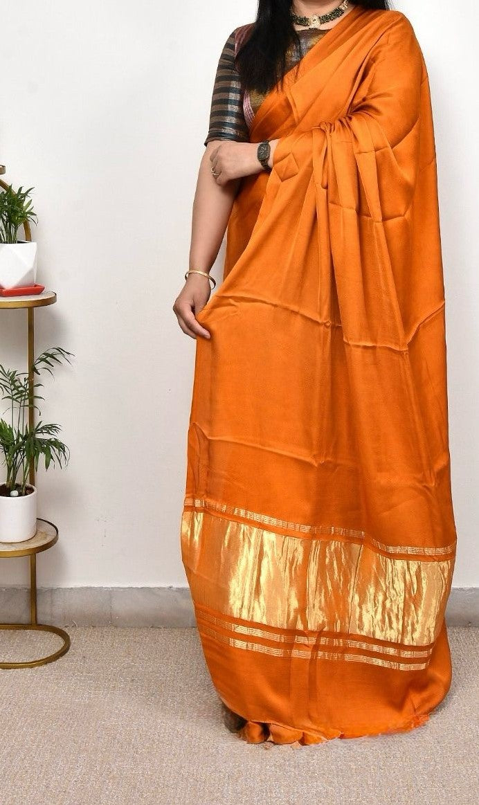 Graceful  Plain Pure Modal Gajji Silk Saree With Zari Pallu Natural dyeing Saree