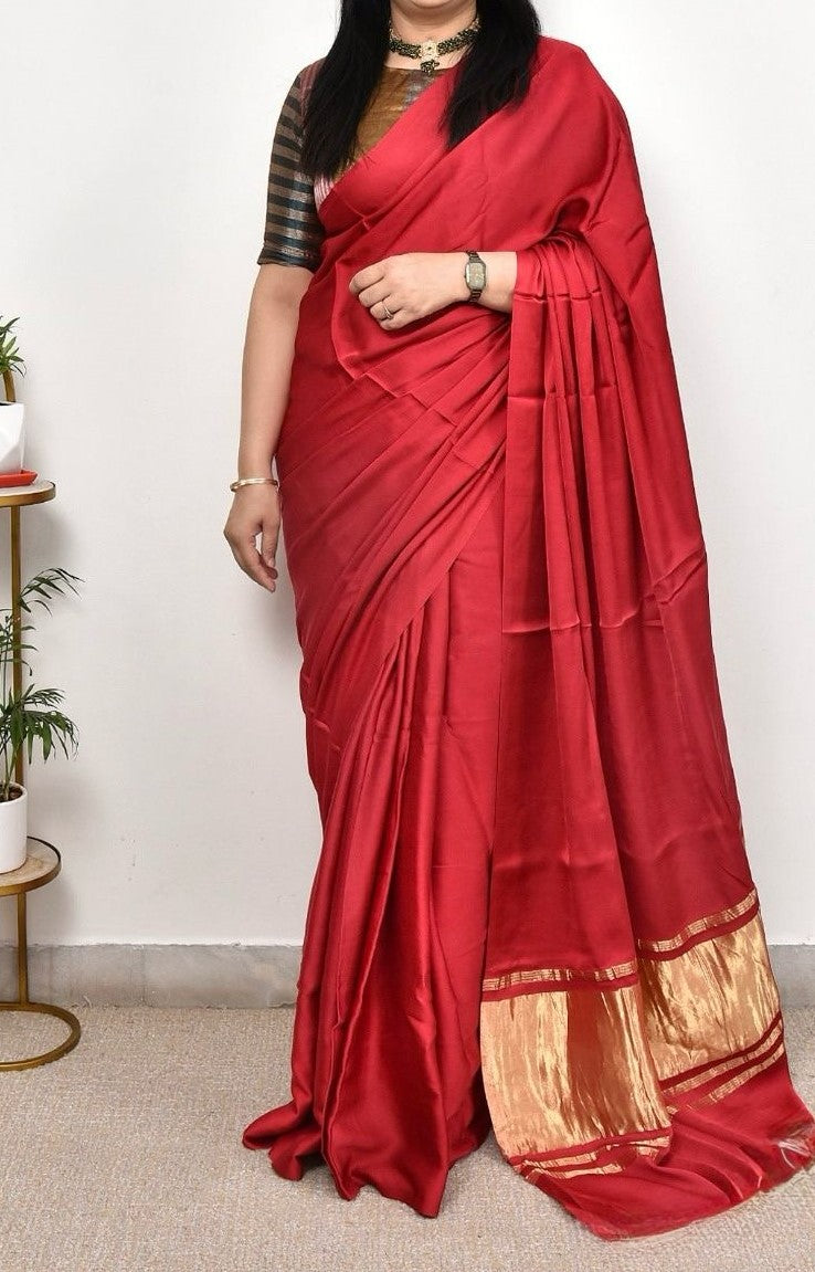 Joyful  Plain Pure Modal Gajji Silk Saree With Zari Pallu Natural dyeing Saree