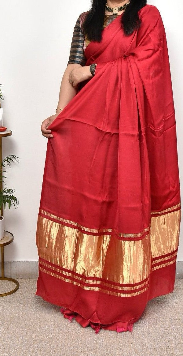 Joyful  Plain Pure Modal Gajji Silk Saree With Zari Pallu Natural dyeing Saree