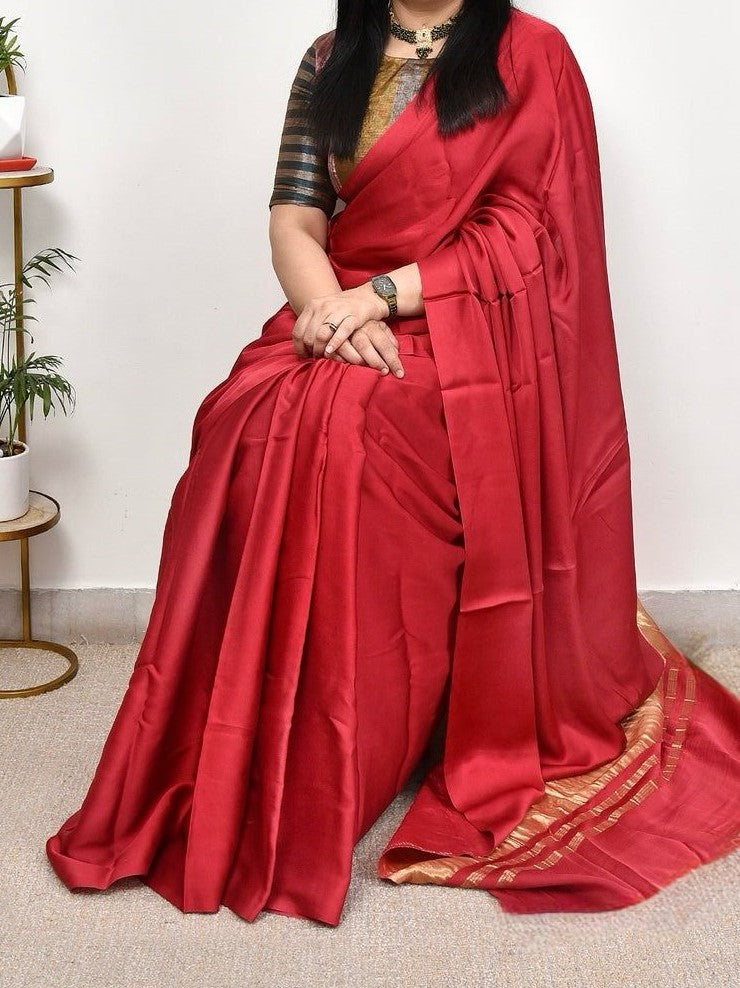 Joyful  Plain Pure Modal Gajji Silk Saree With Zari Pallu Natural dyeing Saree