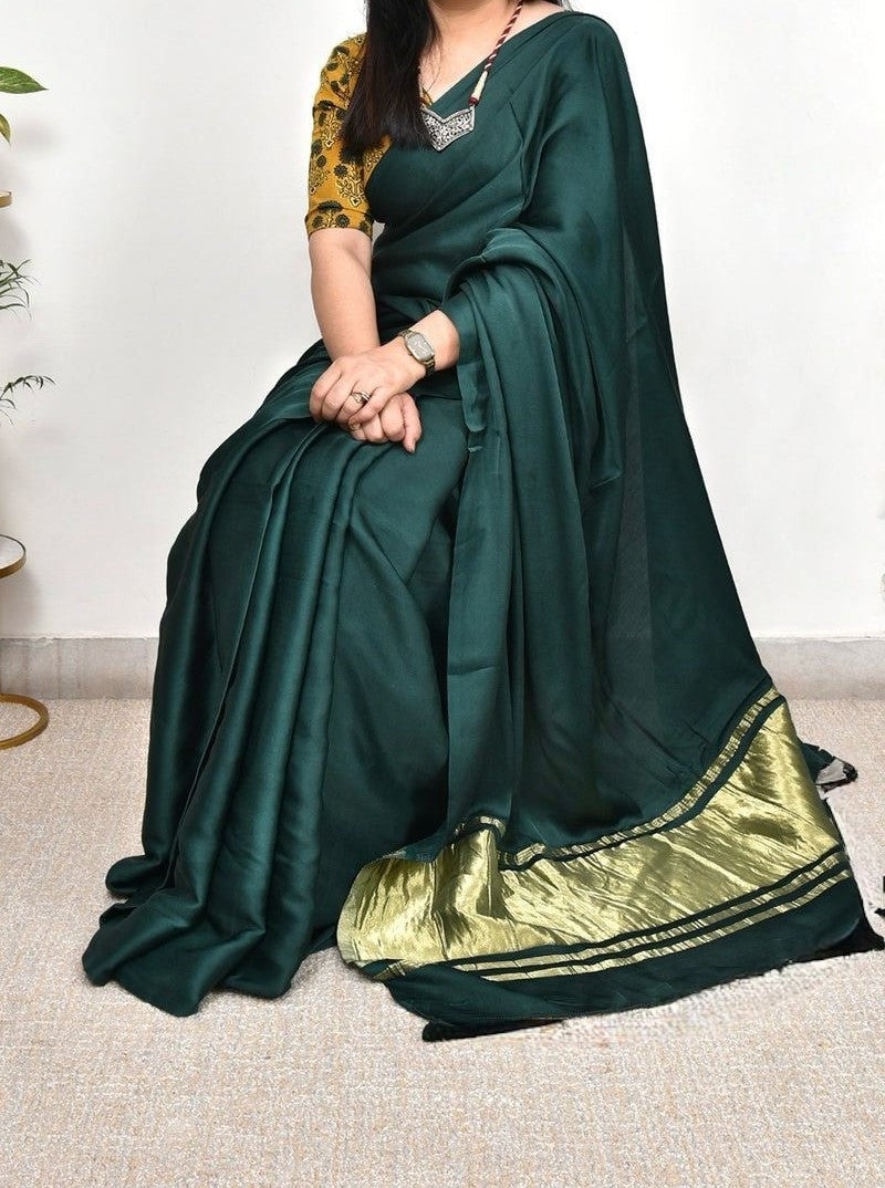 Blooming Plain Pure Modal Gajji Silk Saree With Zari Pallu Natural dyeing Saree