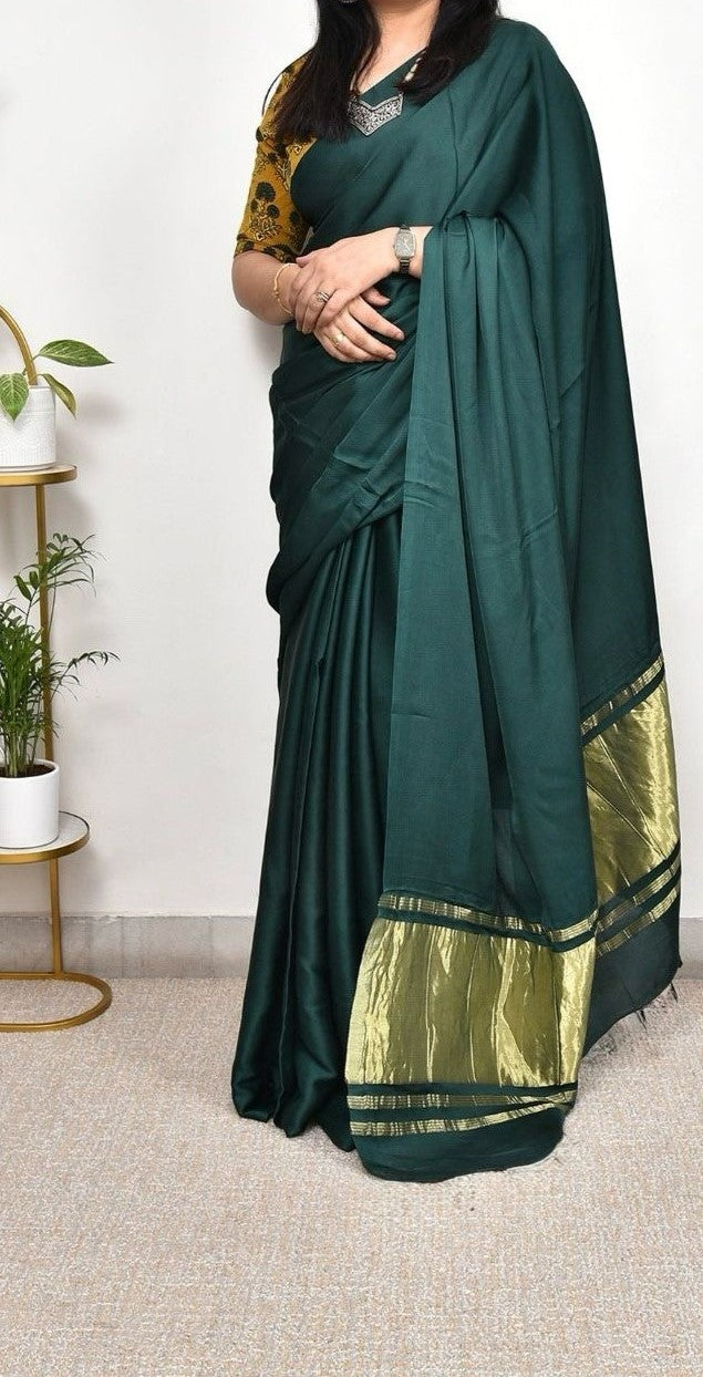 Blooming Plain Pure Modal Gajji Silk Saree With Zari Pallu Natural dyeing Saree