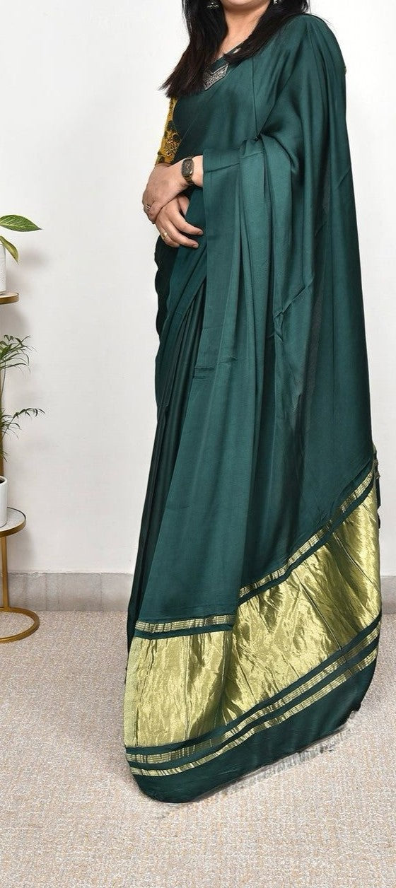 Blooming Plain Pure Modal Gajji Silk Saree With Zari Pallu Natural dyeing Saree