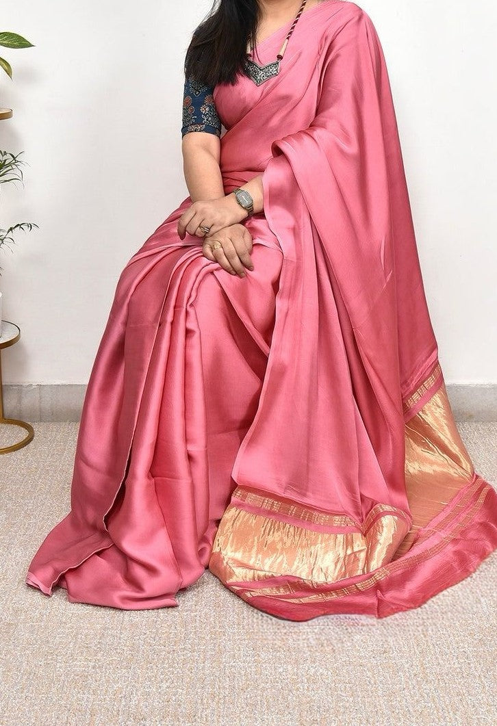 Dainty Plain Pure Modal Gajji Silk Saree With Zari Pallu Natural dyeing Saree