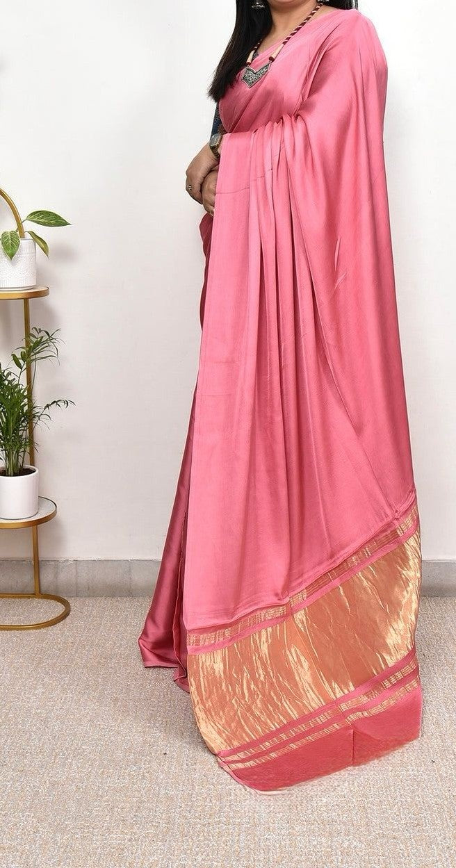 Dainty Plain Pure Modal Gajji Silk Saree With Zari Pallu Natural dyeing Saree