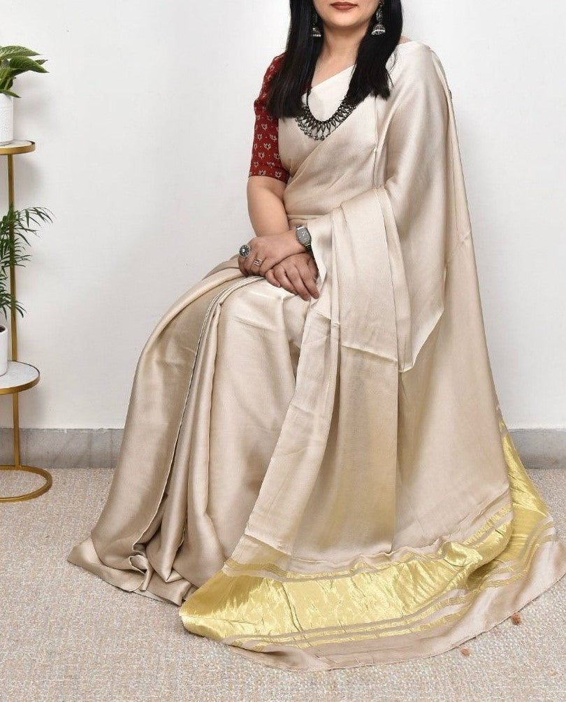 Delightful Plain Pure Modal Gajji Silk Saree With Zari Pallu Natural dyeing Saree