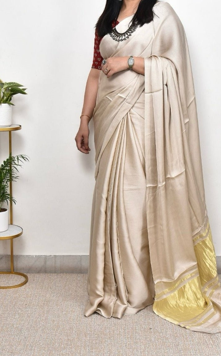 Delightful Plain Pure Modal Gajji Silk Saree With Zari Pallu Natural dyeing Saree