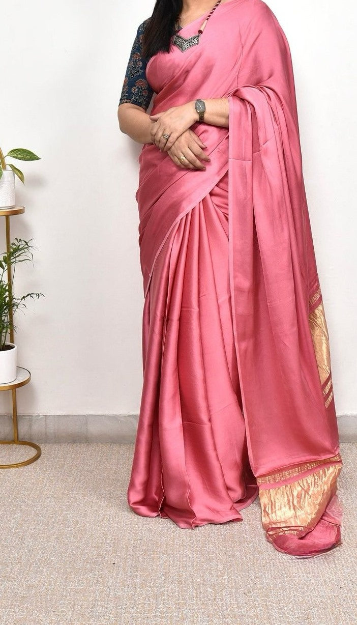 Dainty Plain Pure Modal Gajji Silk Saree With Zari Pallu Natural dyeing Saree