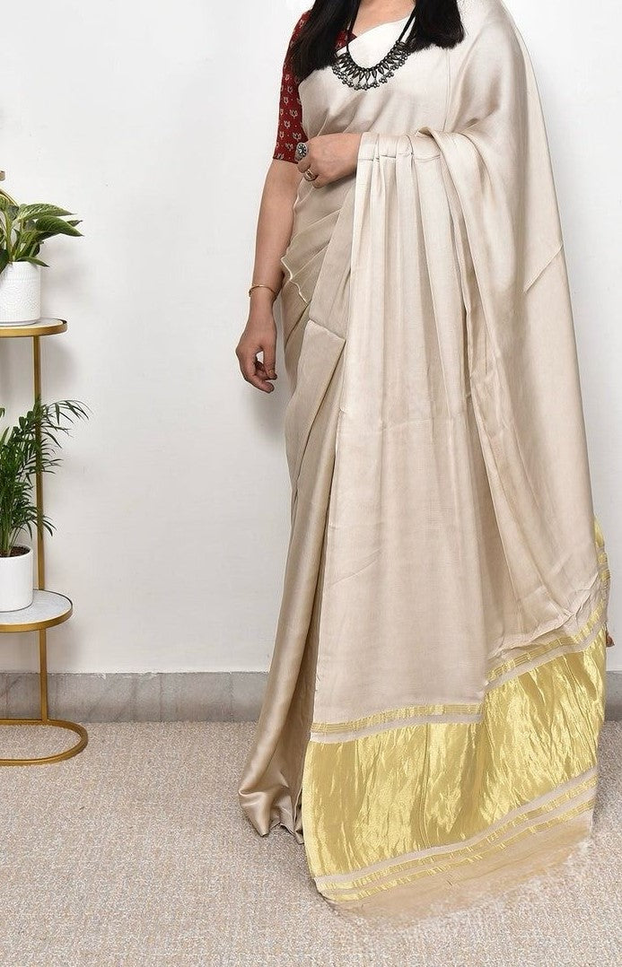 Delightful Plain Pure Modal Gajji Silk Saree With Zari Pallu Natural dyeing Saree