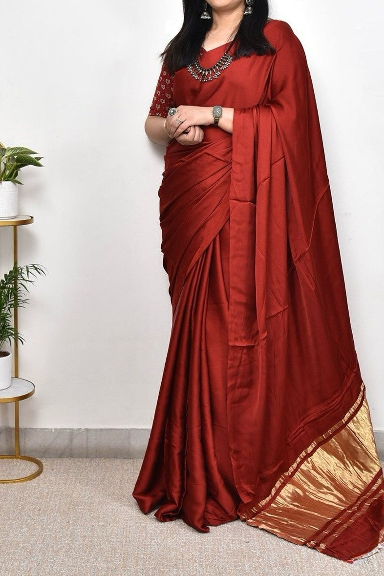 Fabulous  Plain Pure Modal Gajji Silk Saree With Zari Pallu Natural dyeing Saree