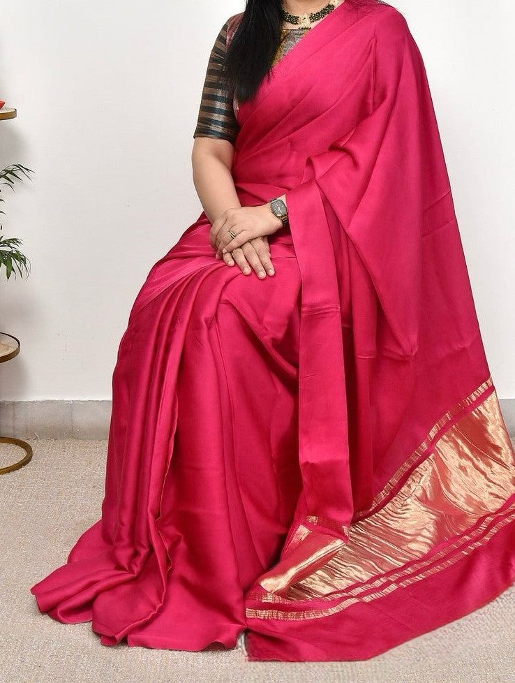 Gorgeous Plain Pure Modal Gajji Silk Saree With Zari Pallu Natural dyeing Saree