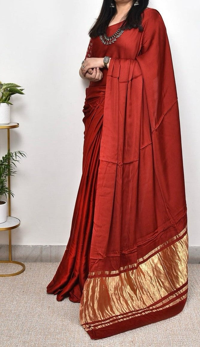 Fabulous  Plain Pure Modal Gajji Silk Saree With Zari Pallu Natural dyeing Saree