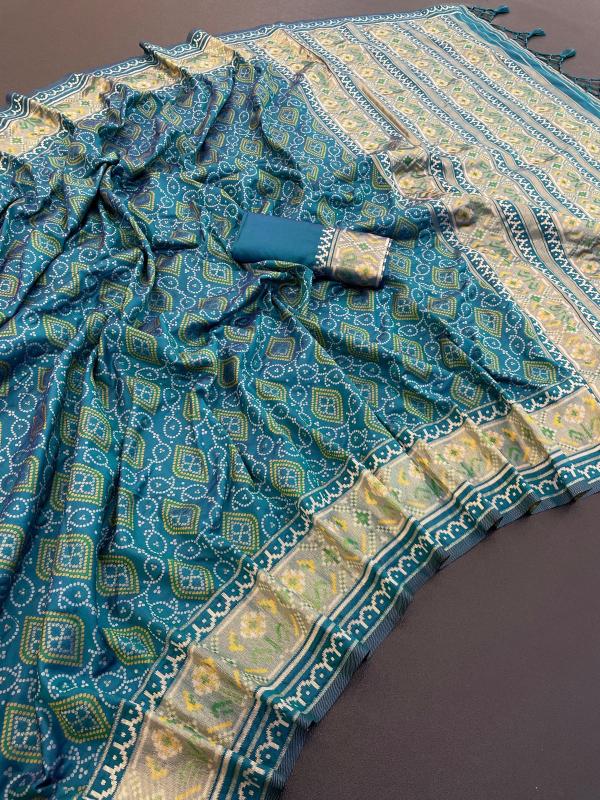 Elegant Indigo Pure Look Soft Silk Bandhani Patola Saree