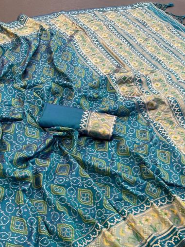 Elegant Indigo Pure Look Soft Silk Bandhani Patola Saree