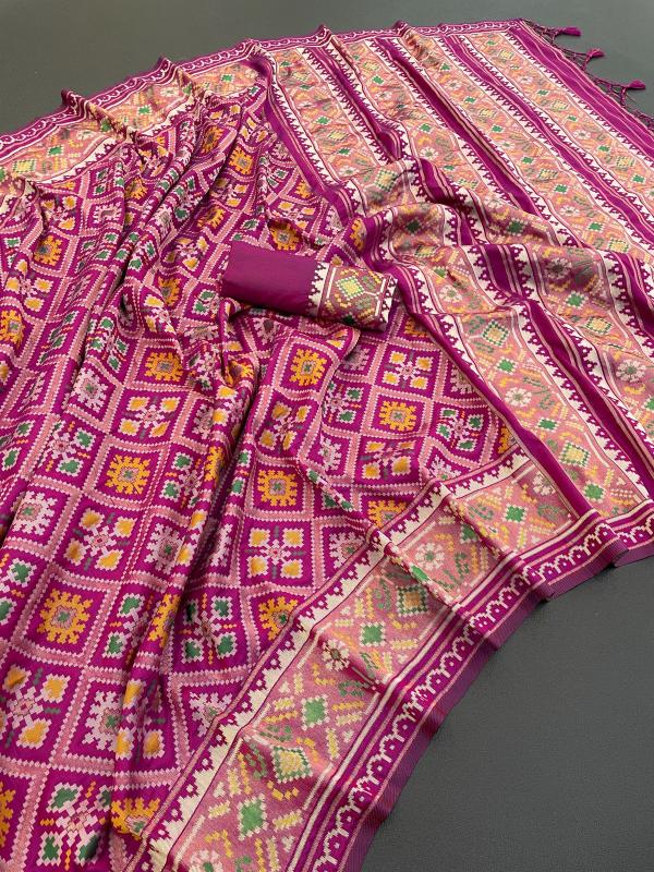 Lavish Wine Pure Look Soft Silk Patola Saree