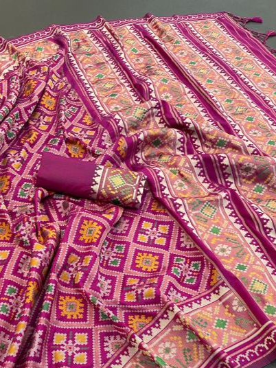 Lavish Wine Pure Look Soft Silk Patola Saree