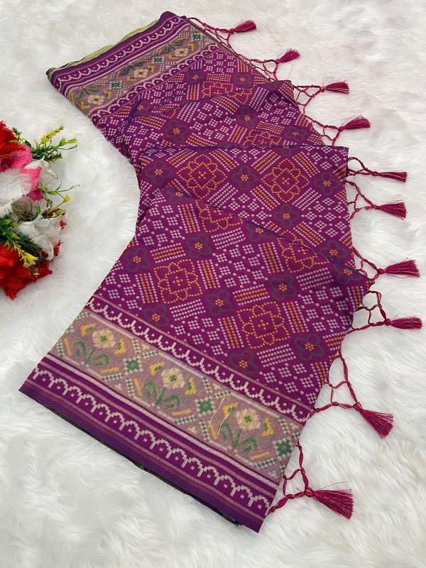 Wine Pure Look Soft Silk Bandhani Patola Saree