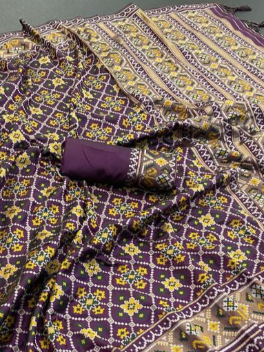 Signature Dark Purple Rama Pure Look Soft Silk Patola Saree