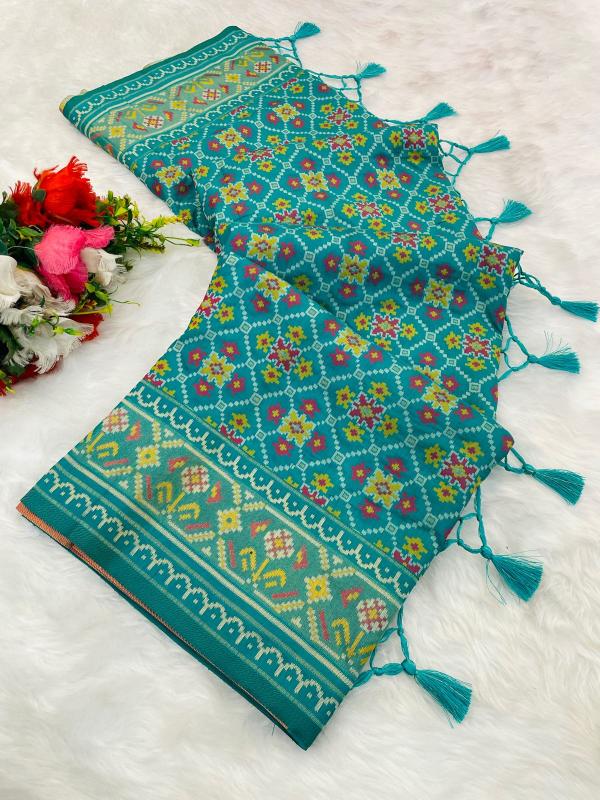 Deluxe Rama Pure Look Soft Silk Patola Saree