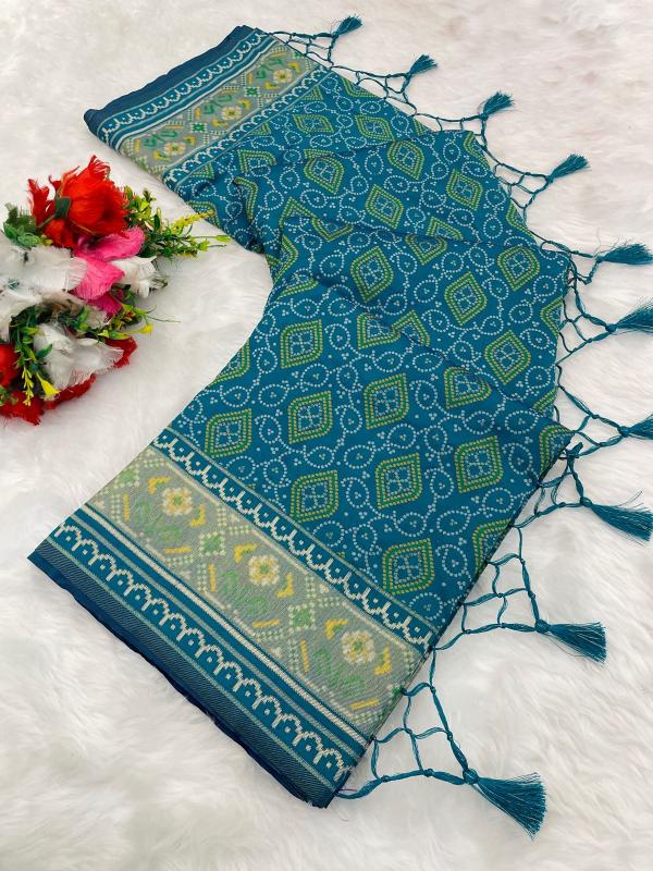 Elegant Indigo Pure Look Soft Silk Bandhani Patola Saree